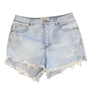 We the Free Blue Light Wash Low Rise Distressed Shorts, Size 31